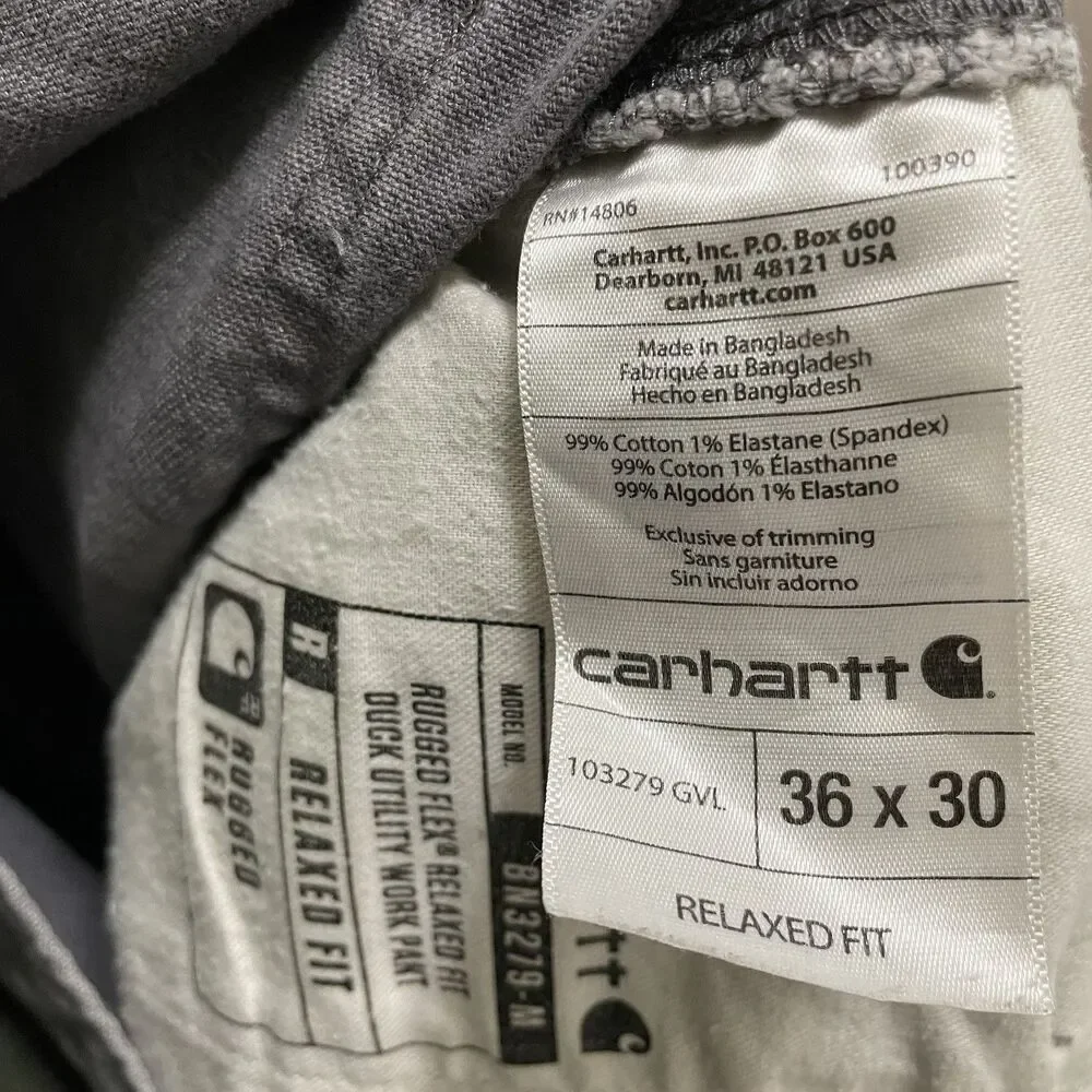 Carhartt Rugged Flex Relaxed Fit Duck Utility Work Pant Distressed 36‎ X 30 Gray